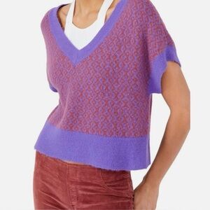 Free People Purple and Rust V-Neck Sweater Vest size large